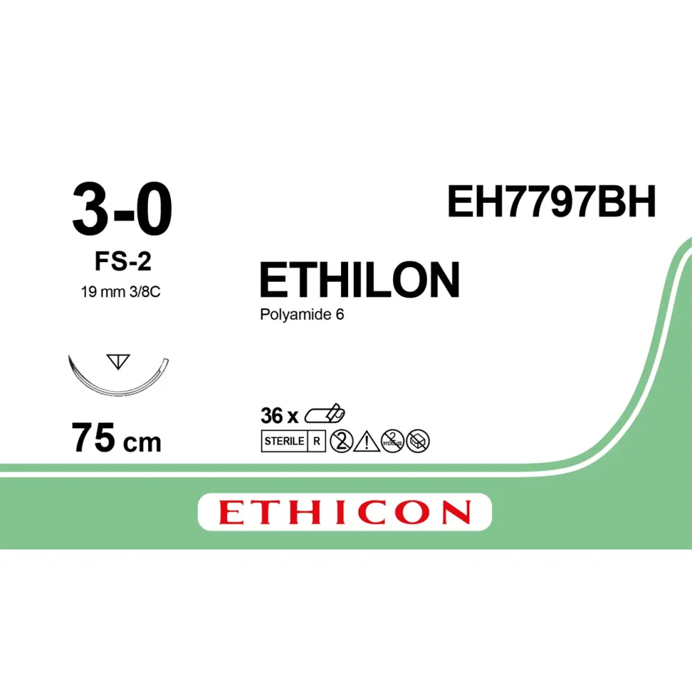 Fil de suture ETHILON® 3-0, FS-2, 19 mm, 3/8 triangulaire, 75 cm noir, 1 fil