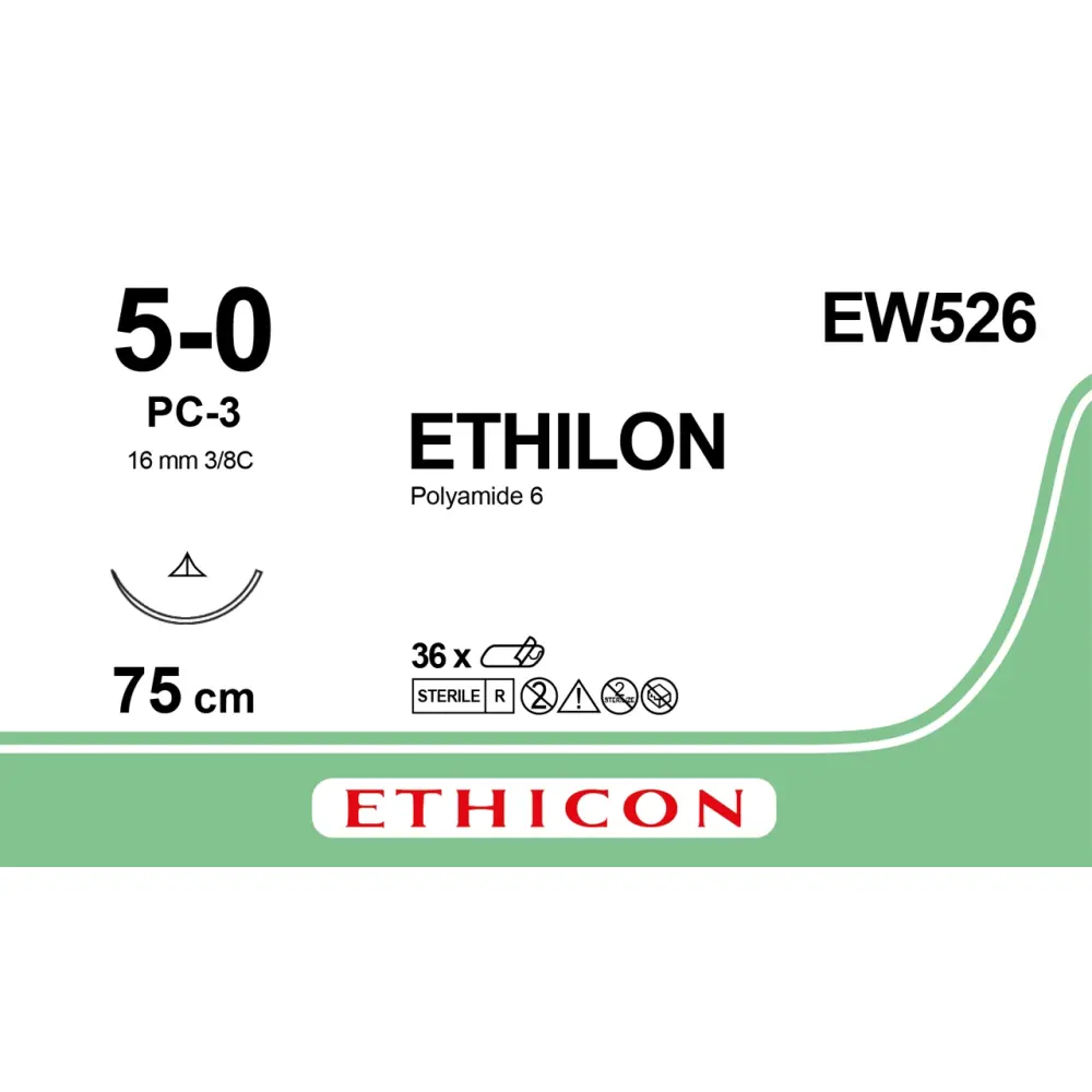 Fil de suture ETHILON® 5-0, PC-3, 15 mm, 3/8 triangulaire, 75 cm bleu, 1 fil