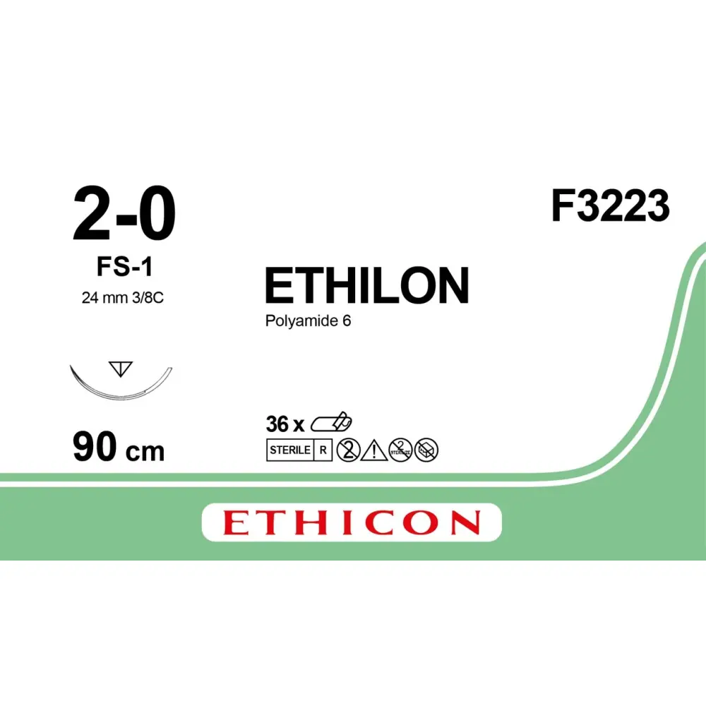 Fil de suture ETHILON® 2-0, FS-1, 24 mm, 3/8 triangulaire, 90 cm bleu, 1 fil