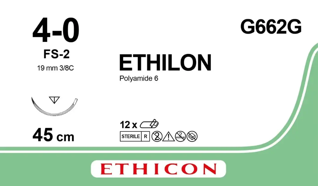Fil de suture ETHILON® 4-0, FS-2, 19 mm, 3/8 triangulaire, 45 cm vert, boîte de 12