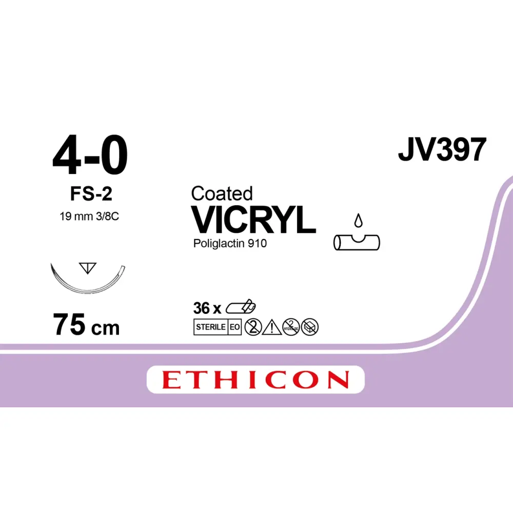 Fil de suture COATED VICRYL® 4-0, FS-2, 19 mm, 3/8 triangulaire, 75 cm violet