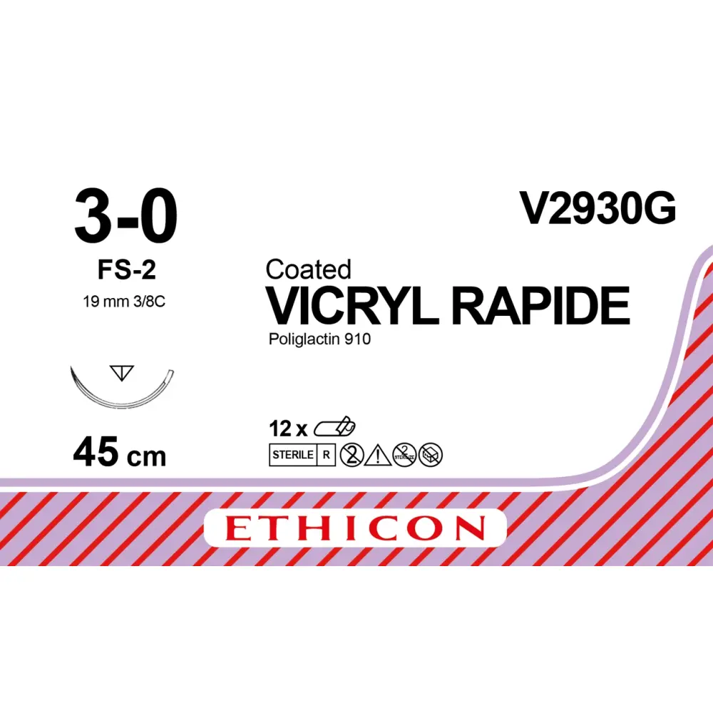 Fil de suture VICRYL RAPIDE 3-0, FS-2, 19 mm, 45 cm non teinté, boîte de 12