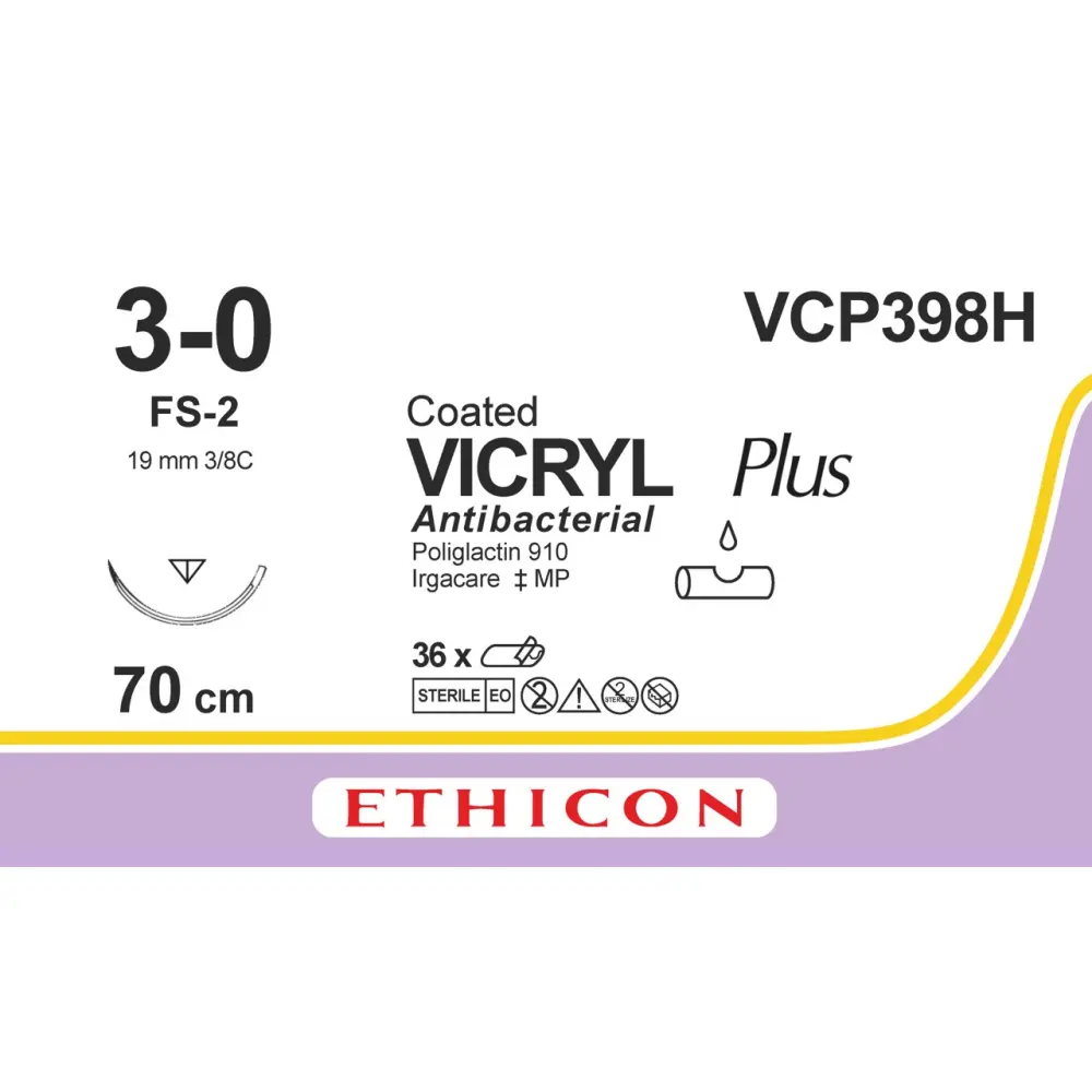 Fil de suture COATED VICRYL® 3-0, FS-2, 19 mm, 3/8 triangulaire, 75 cm violet