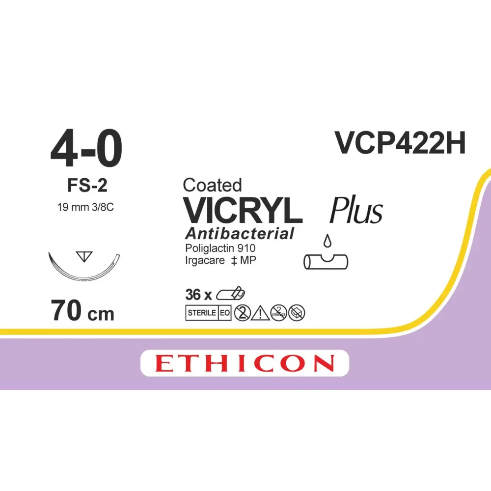Fil de suture COATED VICRYL® 4-0, FS-2, 19 mm, 3/8 triangulaire, 70 cm non teinté