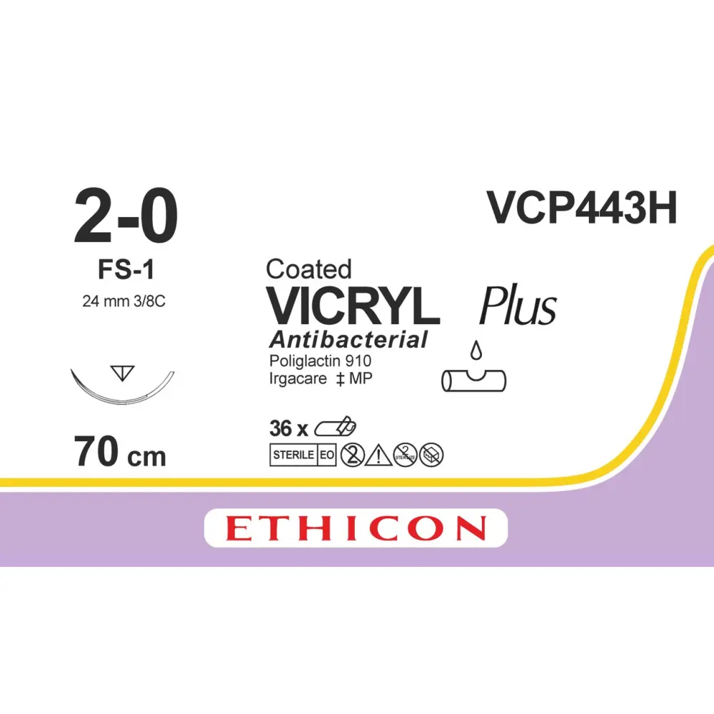 Fil de suture COATED VICRYL® 2-0, FS-1, 24 mm, 3/8 triangulaire, 75 cm non teinté