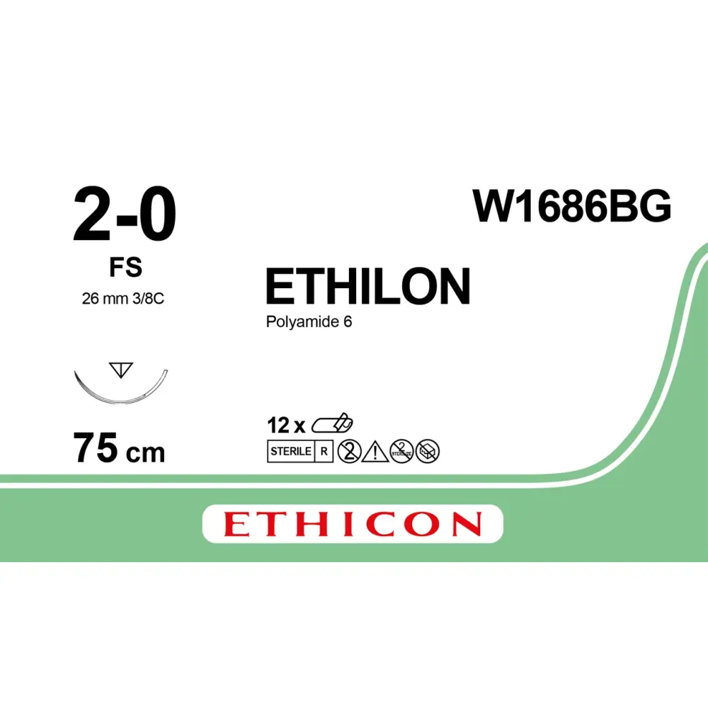 Fil de suture ETHILON® 2-0, FS, 26 mm, 3/8 triangulaire, 75 cm noir, boîte de 12