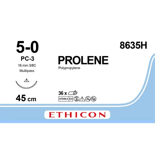Fil de suture PROLENE® 5-0, PC-3, 15 mm, 3/8 triangulaire, 45 cm bleu