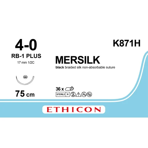 Fil de suture MERSILK® 4-0, RB-1, 17 mm, 1/2 cercle ronde, 75 cm noir - boîte de 36