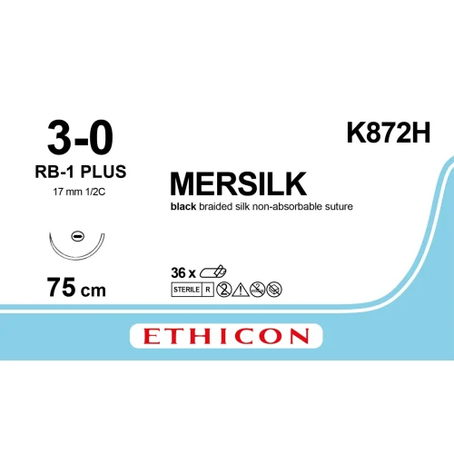 Fil de suture MERSILK® 3-0, RB-1, 17 mm, 1/2 cercle ronde, 75 cm noir - boîte de 36