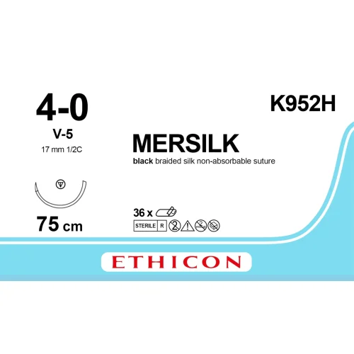 Fil de suture MERSILK® 4-0, V-5, 17 mm, 1/2 cercle tapercut, 75 cm noir - boîte de 36