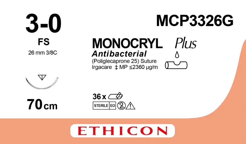 Fil de suture MONOCRYL® Plus 3-0, FS-3, 16 mm, 3/8 triangulaire, 70 cm violet