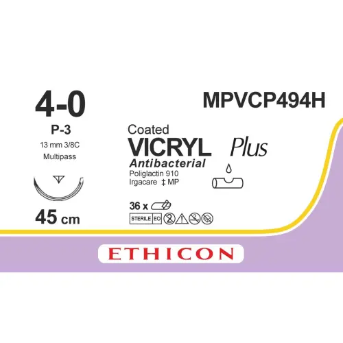 Fil de suture VICRYL® Plus 4-0, P-3, 13 mm, 3/8 triangulaire, 45 cm violet