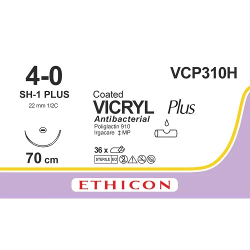 Fil de suture VICRYL® Plus 4-0, SH-1, 22 mm, 1/2 cercle ronde, 70 cm violet - boîte de 36