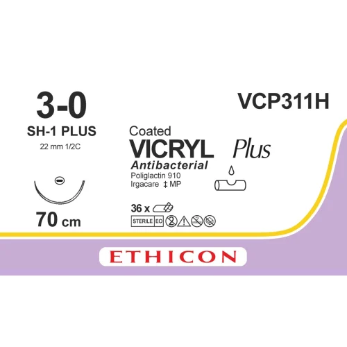 Fil de suture VICRYL® Plus 3-0, SH-1, 22 mm, 1/2 cercle ronde, 70 cm violet