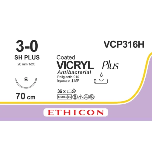 Fil de suture VICRYL® Plus 3-0, SH, 26 mm, 1/2 cercle ronde, 70 cm violet