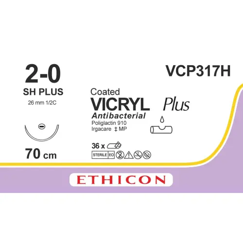 Fil de suture VICRYL® Plus 2-0, SH, 26 mm, 1/2 cercle ronde, 70 cm violet