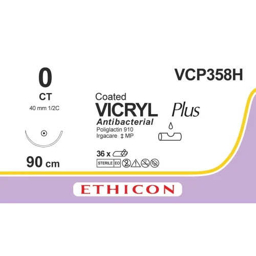 Fil de suture VICRYL® Plus 0-0, CT, 40 mm, 1/2 cercle ronde, 90 cm violet