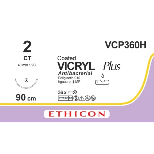 Fil de suture VICRYL® Plus 2, CT, 40 mm, 1/2 cercle ronde, 90 cm violet