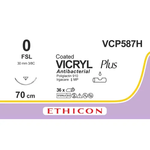 Fil de suture VICRYL® Plus 0-0, FSL, 30 mm, 3/8 triangulaire, 70 cm violet