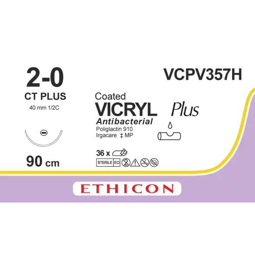 Fil de suture VICRYL® Plus 2-0, CT, 40 mm, 1/2 cercle ronde, 90 cm violet