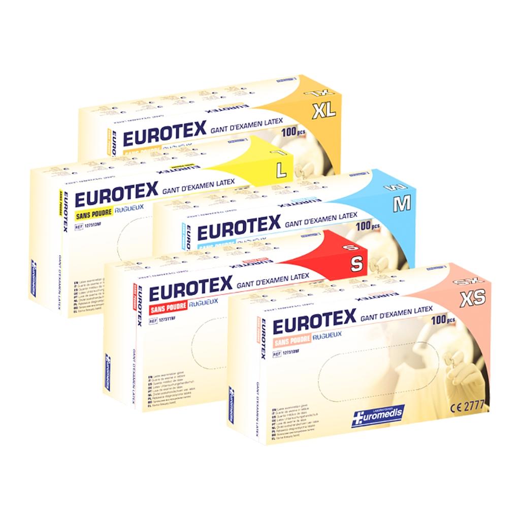 EUROTEX latex onderzoekshandschoenen, poedervrij en ruw