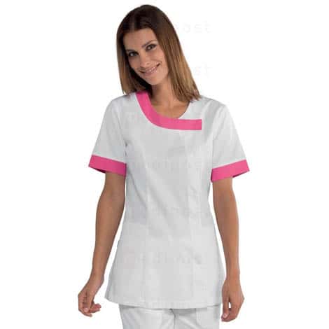 Tunique 3/4 femme Delhi blanc fuschia bouton pression