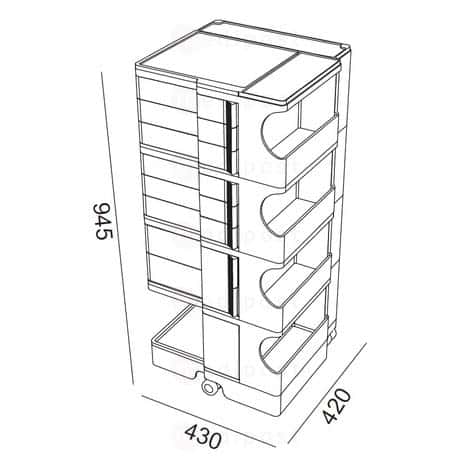 Assistant muet Boby 6 tiroirs 6cm, 2 tiroirs 9cm H94cm