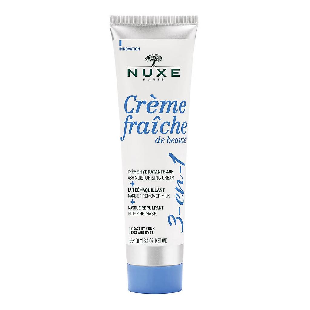 NUXE Crème fraîche de beauté® 3-en-1, Crème Hydratante 48h, Lait Démaquillant, Masque Repulpant 100ml